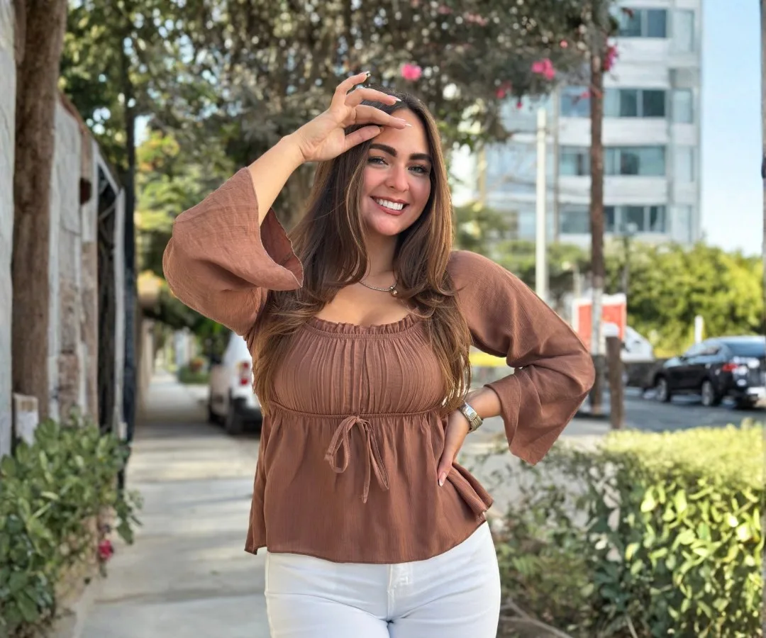 BLUSA PISCIS MANGA LARGA CHOCOLATE