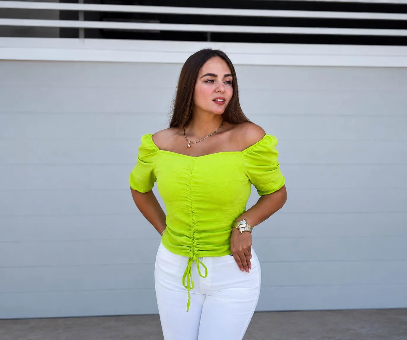 BLUSA CAYETANA MANGA 3/4 VERDE LIMON