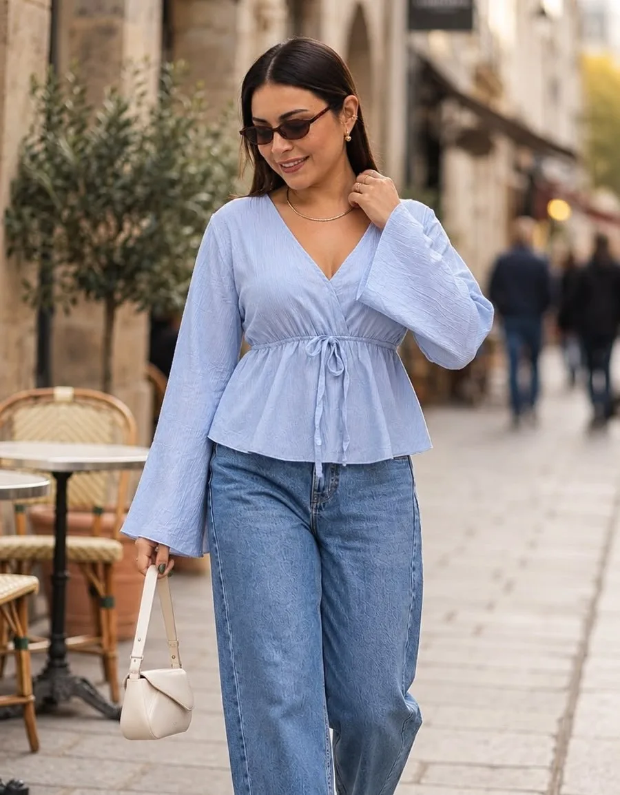 BLUSA VALENTINA MANGA LARGA CELESTE BEBE